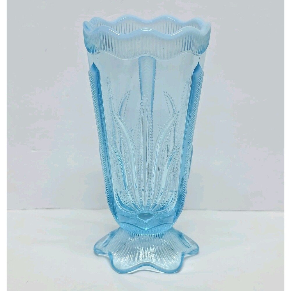 Vintage Fenton Cactus Blue Opalescent Glass Vase 7 Inches